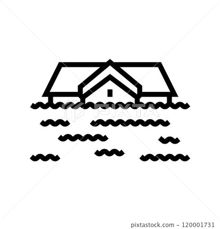 flooded house disaster line icon vector illustration 120001731