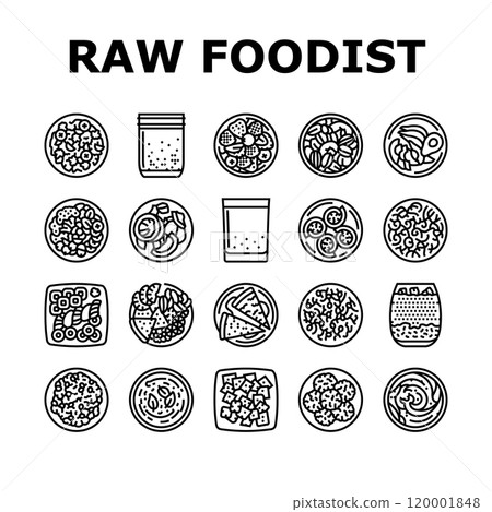 raw foodism food organic icons set vector 120001848