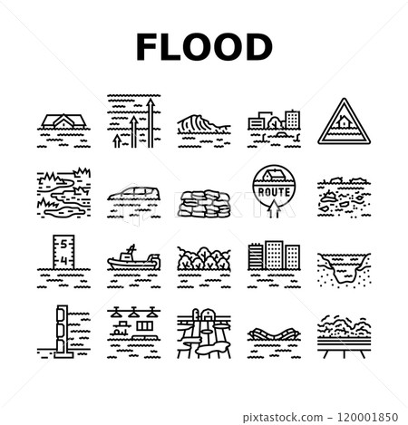 flood water disaster rain icons set vector flood water disaster rain icons set vector 120001850