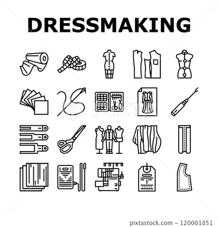 dressmaking fashion sewing style icons set vector dressmaking fashion sewing style icons set vector 120001851