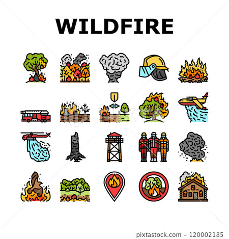 wildfire blaze firestorm burn icons set vector 120002185