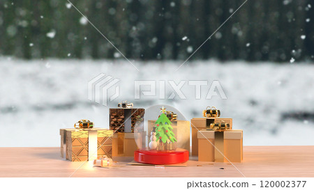 The Snow man in glass ball and gift box for holiday and celebration  concept 3d rendering. 120002377