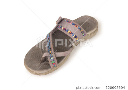 Modern grey sandals isolated on white background Used Modern grey sandals isolated on white background Used 120002604