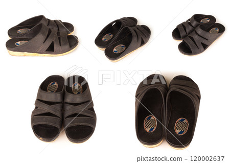 Modern color black sandals isolated on white background Used 120002637