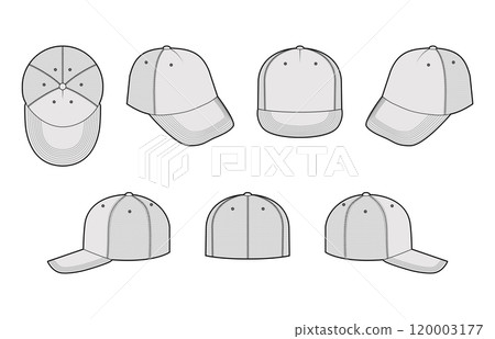 Set of Trucker Baseball Cap Hat with mesh. Summer Head Fashion accessory clothing technical illustration Vector headgear 120003177
