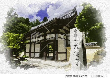 水彩風格廣信寺山門神石區,廣島縣 水彩風格廣信寺山門神石區,廣島縣 120003202