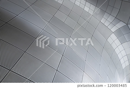 Modern architecture showing metal panels creating curved wall 120003485