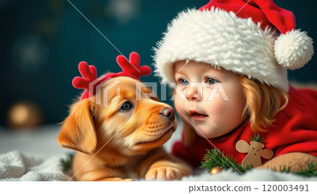 Santa baby and reindeer dog 120003491