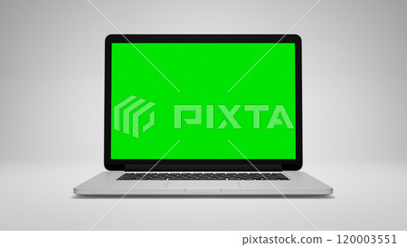 3d modern laptop computer showing green chroma key screen on white background 3d modern laptop computer showing green chroma key screen on white background 120003551