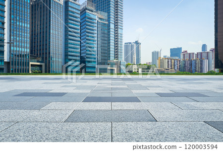 Empty square facing modern business buildings in big city Empty square facing modern business buildings in big city 120003594