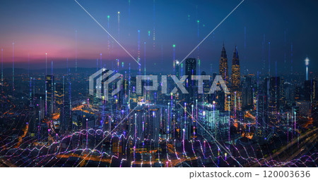 Smart city and abstract dot point connect with gradient line and aesthetic Intricate wave line design Smart city and abstract dot point connect with gradient line and aesthetic Intricate wave line design 120003636