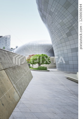 Modern architecture building exterior with trees growing outside 120003644