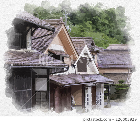 水彩風格吹谷故鄉吹谷街景岡山縣高橋市 120003929