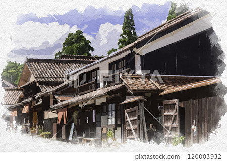 Watercolor style: Fukiya Furusato Village, Fukiya townscape, Takahashi city, Okayama prefecture 120003932