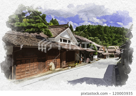 水彩風格吹谷故鄉吹谷街景岡山縣高橋市 120003935