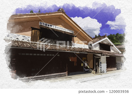 Watercolor style: Fukiya Furusato Village, Fukiya townscape, Takahashi city, Okayama prefecture Watercolor style: Fukiya Furusato Village, Fukiya townscape, Takahashi city, Okayama prefecture 120003936