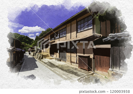 Watercolor style: Fukiya Furusato Village, Fukiya townscape, Takahashi city, Okayama prefecture Watercolor style: Fukiya Furusato Village, Fukiya townscape, Takahashi city, Okayama prefecture 120003938