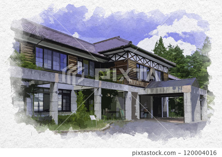 水彩風格吹谷故鄉吹谷街景 La Foret 吹谷岡山縣高橋市 120004016