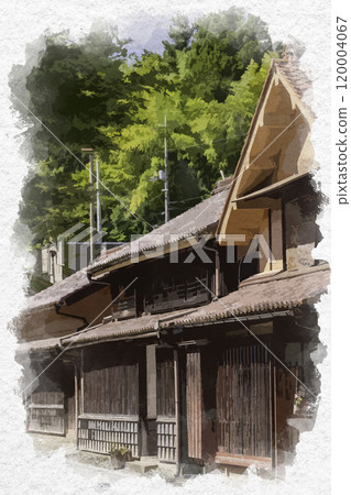 水彩風格吹谷故鄉吹谷街景岡山縣高橋市 120004067