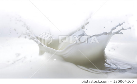 Milk drop on white background, capturing the moment of impact and the dynamic fluid shape created by the milk drop. Milk drop on white background, capturing the moment of impact and the dynamic fluid shape created by the milk drop. 120004160