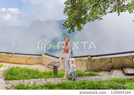 Female tourist exploring Sumidero Canyon National Park, Mexico. Adventure, natural exploration, and travel experience concept Female tourist exploring Sumidero Canyon National Park, Mexico. Adventure, natural exploration, and travel experience concept 120004184
