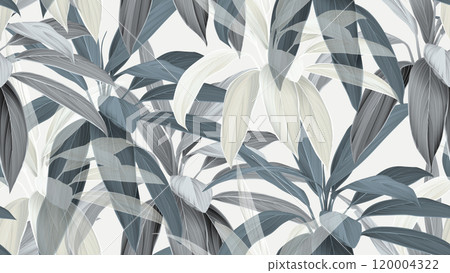 Foliage seamless pattern, blue Cordyline fruticosa Firebrand plant on bright grey Foliage seamless pattern, blue Cordyline fruticosa Firebrand plant on bright grey 120004322