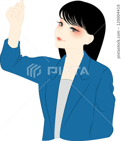 一位穿著深藍色西裝的職業女性舉起拳頭 120004419