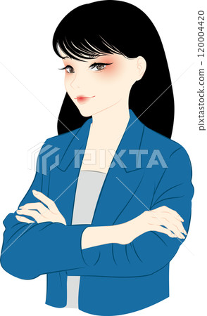 一位身穿深藍色西裝的職業女性雙臂交叉。 120004420