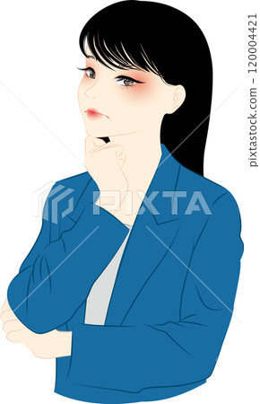 穿著深藍色西裝的職業女性遇到麻煩了 120004421