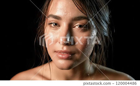 女人流汗的臉特寫 120004486