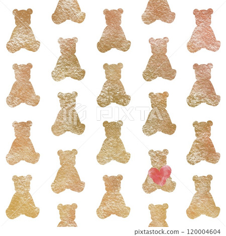 A simple pattern of silhouettes of teddy bears. Only one of them is holding a heart. 120004604