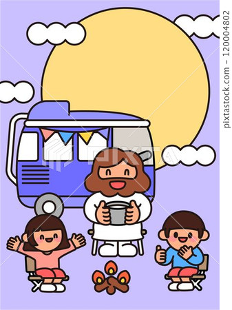 Summer Bible School Illustration Vector with Jesus and Children 120004802