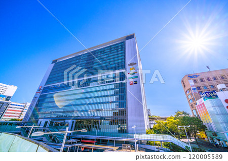 Yokohama cityscape in Japan, overlooking the Shinkansen and Shin-Yokohama Station. A ray of hope for a new era... = 7th Yokohama cityscape in Japan, overlooking the Shinkansen and Shin-Yokohama Station. A ray of hope for a new era... = 7th 120005589