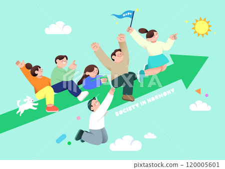 People flying in arrows together 120005601