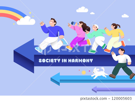 People running in the same direction on the arrow 120005603