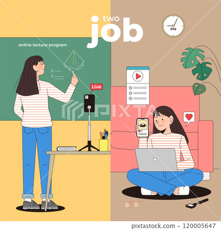 Instructor and YouTuber split screen 120005647