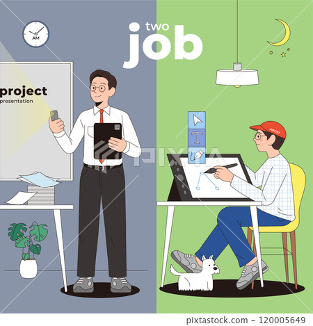 Office worker and designer split screen Office worker and designer split screen 120005649