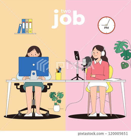 The split screen between office workers and broadcasting companies 120005651