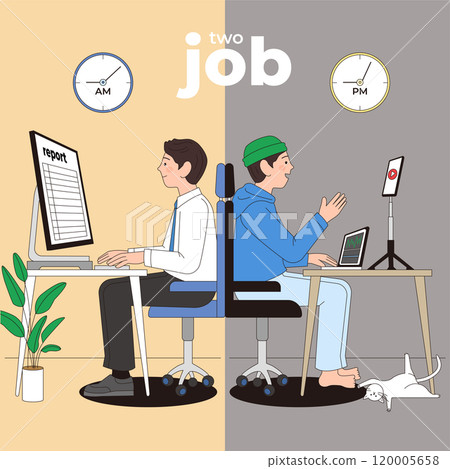 office worker and YouTuber split screen office worker and YouTuber split screen 120005658