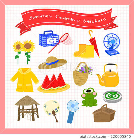 Summer Area Object Sticker Illustration Summer Area Object Sticker Illustration 120005840