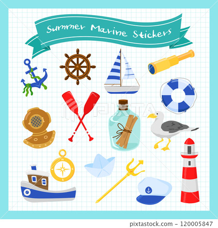 Object sticker illustration of summer ocean Object sticker illustration of summer ocean 120005847