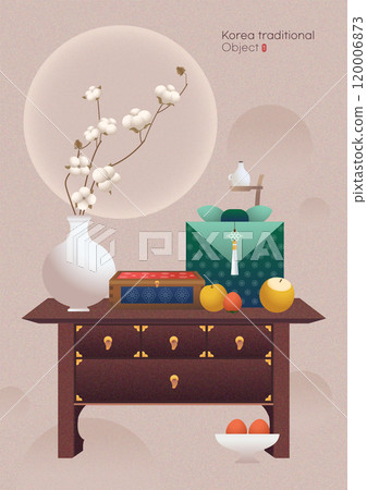 A chest of drawers with traditional Korean objects 120006873