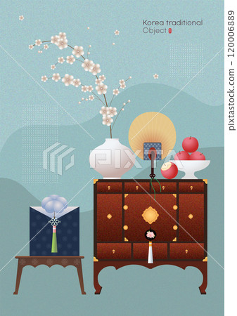 A chest of drawers with traditional Korean objects 120006889