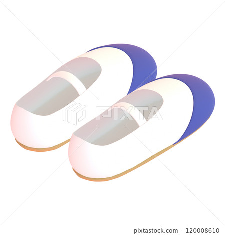 3D illustration of blue children's slippers seen from behind 3D illustration of blue children's slippers seen from behind 120008610