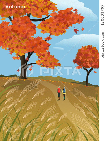 People walking through the reed forest under the autumn sky People walking through the reed forest under the autumn sky 120008707