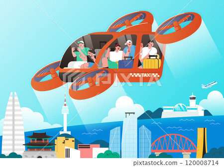 People looking down on the Han River from a drone taxi 120008714