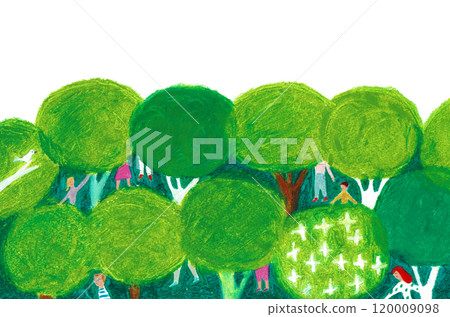 Hand-drawn illustration: Trees and people Hand-drawn illustration: Trees and people 120009098
