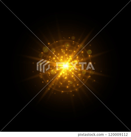 Golden magic flare light effect, glowing colorful star burst with shimmering sparkles with radiant beams. Golden magic flare light effect, glowing colorful star burst with shimmering sparkles with radiant beams. 120009112