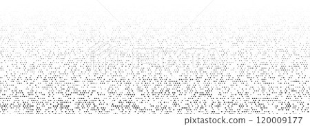 Black dotted noise gradient texture. Fading comic pixel grain pattern. Dissolving grunge particle grid wallpaper. Irregular grain overlay backdrop. Vector stippling speckle halftone background 120009177