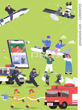 Winter vacation career exploration poster showing people from various occupations 120009703